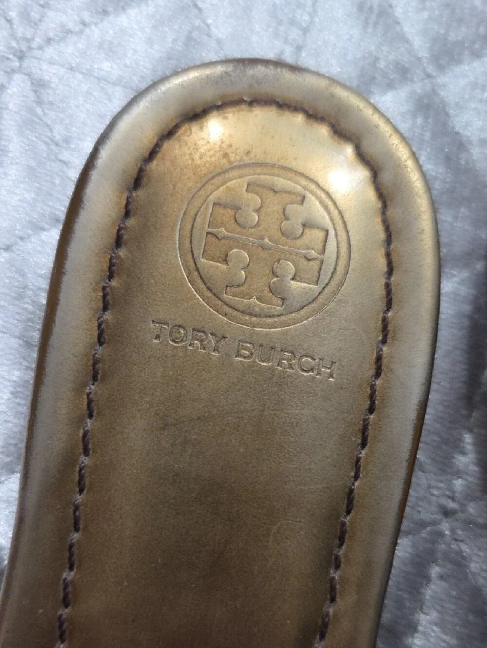 Tory Burch Metallic Bronze Gold Logo Thong Sandals